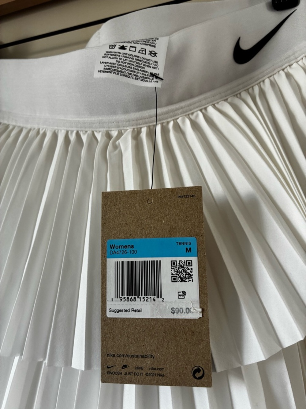 NWT🎾Nike Pleated Tennis Skirt white two tiers wide elastic wait size medium - Picture 3 of 5